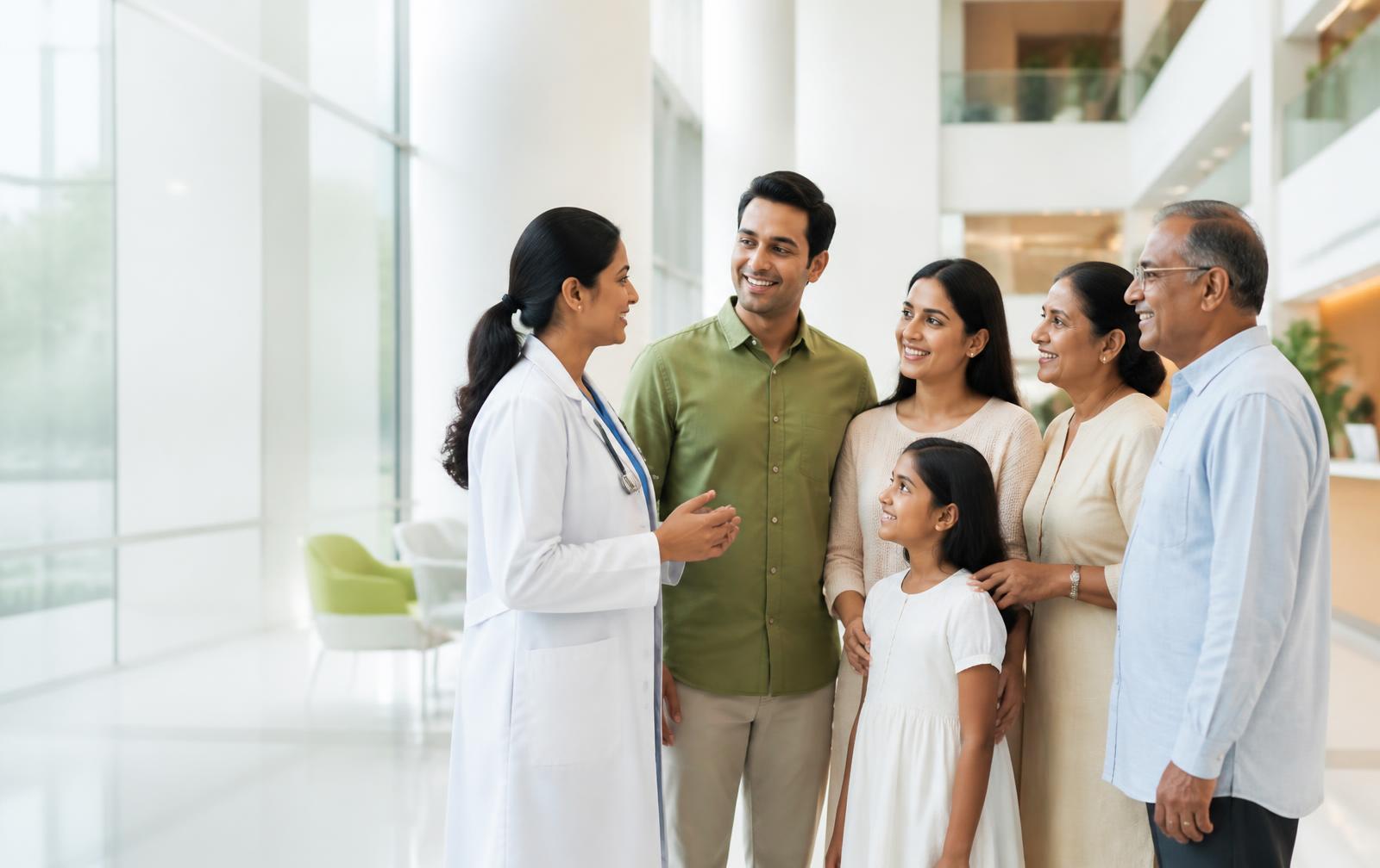 A doctor speaking with a family